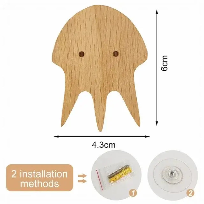 Cute Animal Wooden Wall Hook – Kids Room Coat & Key Holder Decor