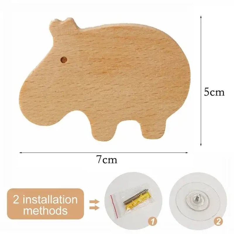 Cute Animal Wooden Wall Hook – Kids Room Coat & Key Holder Decor